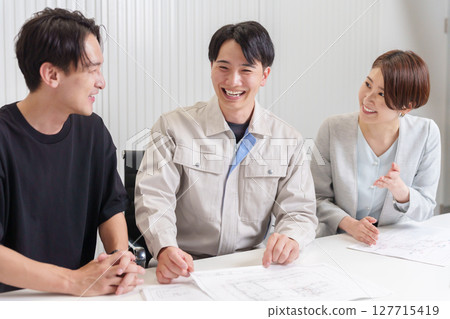 Construction workers having a meeting Construction workers having a meeting 127715419