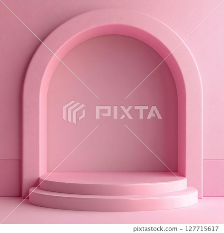 Elegant Niche with Curved Podium in Soft Pink Tones for Product Display. Generative AI 127715617