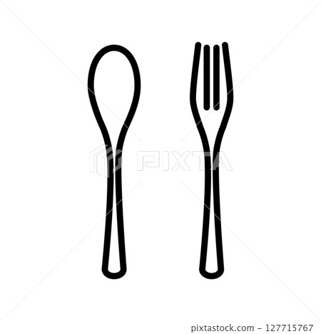Simple line drawing vector illustration of spoon and fork | Spoon, fork, cutlery, line drawing, white background, food 127715767