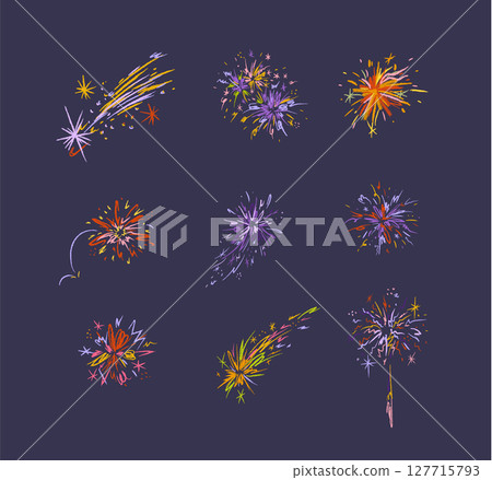 Fireworks with stars and sparks blue 127715793