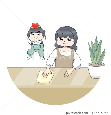 母親和孩子擦地板 無背景 母親和孩子擦地板 無背景 127715943