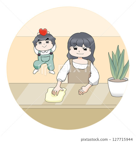 母親和孩子擦拭 母親和孩子擦拭 127715944
