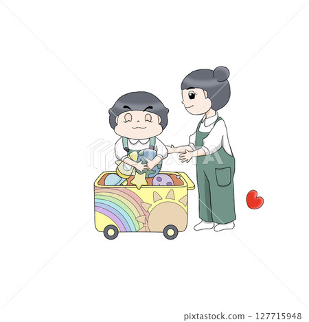兄弟倆收拾玩具,沒有背景 兄弟倆收拾玩具,沒有背景 127715948