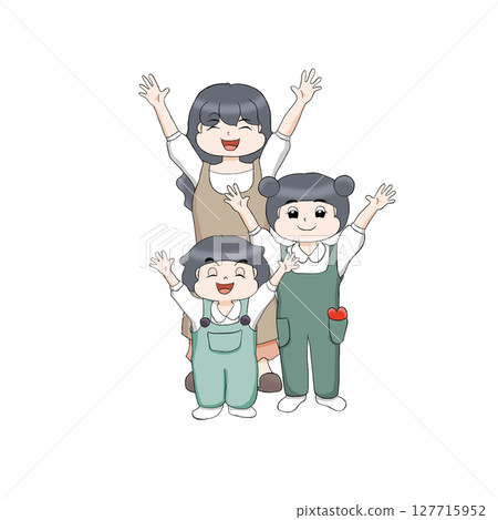母親和孩子張開雙臂，沒有背景 127715952