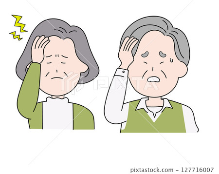 Illustration of a senior couple with a headache Illustration of a senior couple with a headache 127716007