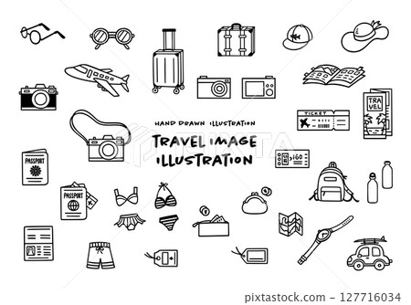 Cute hand drawn travel image illustration set 127716034