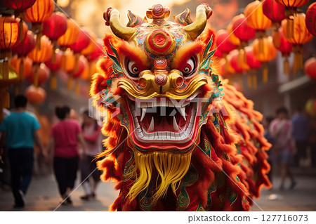 Spectacle of Tradition Chinese Dragon Dances in New Year Festival, Unveiling the Power and Grace of this Majestic Cultural Symbol. created with Generative AI 127716073