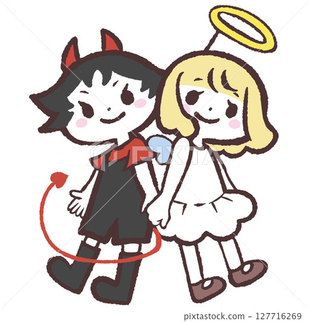 Illustration of an angel and a devil Illustration of an angel and a devil 127716269