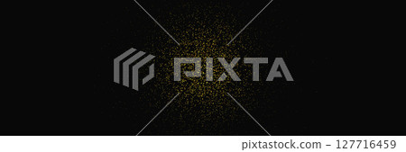 Glitter gold background. Golden sequin twinkle powder. Sparkle glow spray effect on black banner. Magic star. Shimmer luxury texture. Abstract party frame. Vector illustration 127716459