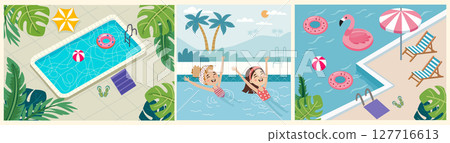 Summer vacation background of pool with tranquil turquoise ripples. 127716613