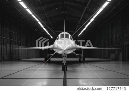 Historic supersonic aircraft showcased in a dimly lit hangar preparing for potential flight demonstrations in the aviation museum 127717343