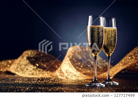 Luxurious black background and champagne 127717499
