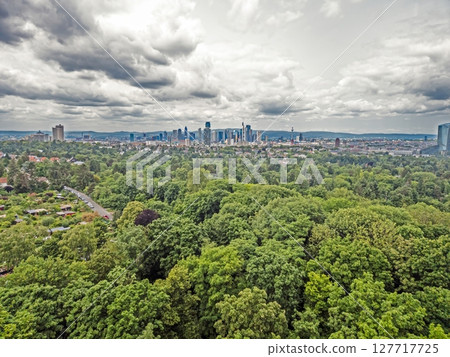 Frankfurt skyline with forest foreground on cloudy day Frankfurt skyline with forest foreground on cloudy day 127717725