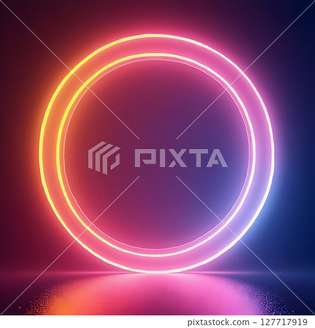 luminous neon circle with glowing contrast on shifting vibrant backdrop for use in creative presentations or futuristic graphic design 127717919
