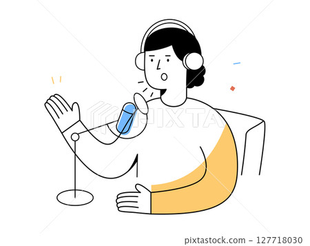 A person with headphones speaks into microphone in modern podcast studio, recording audio content and expressing creativity through digital communication technology A person with headphones speaks into microphone in modern podcast studio, recording audio content and expressing creativity through digital communication technology 127718030
