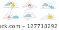 Continuous one line sun with clouds, thundercloud and lightning 127718292