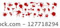 Spray paint drips, red inky blots, graffiti splatters or speckles with horror crime effect 127718294