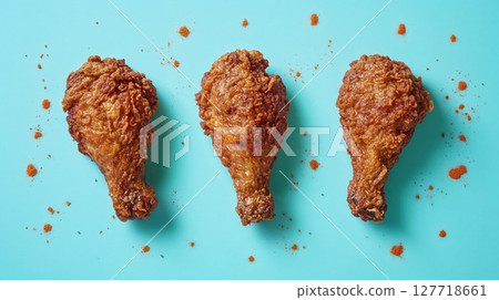 Fried chicken legs with colorful sprinkles on a blue background 127718661