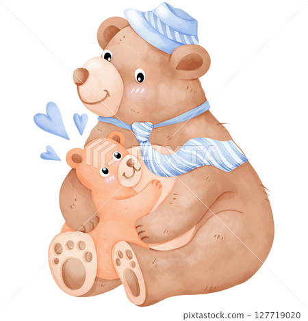 Hand-painted watercolor Father's Day themed bear 127719020