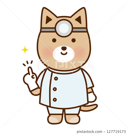 Illustration of a cute dog dentist pointing 127719173