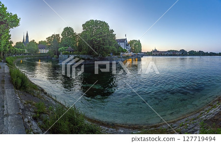Panoramic sunset at Seerhein and Lake Constance Konstanz 127719494