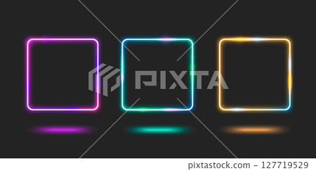 Neon square frame set glowing on dark background Neon square frame set glowing on dark background 127719529