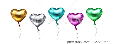 Glossy 3d heart balloons floating with ribbons Glossy 3d heart balloons floating with ribbons 127719562