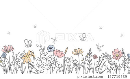 Background hand drawn botanical wild flowers and herbs 127719589