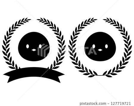 Chick and laurel wreath emblem, monochrome Chick and laurel wreath emblem, monochrome 127719721
