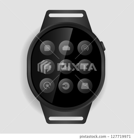 Smartwatch Mockup with App Interface Icons on Black Screen 127719971