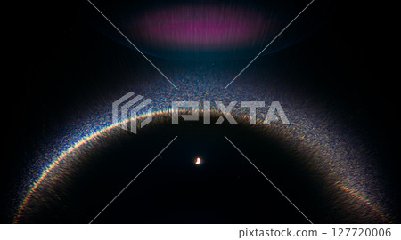 Amazing Night Starry Sky. shot with moon in center. Misty space. Natural Background. Colorful flare flash haze on starry sky. Sky Stars. Starry Sky Backdrop. Colorful flash haze 127720006