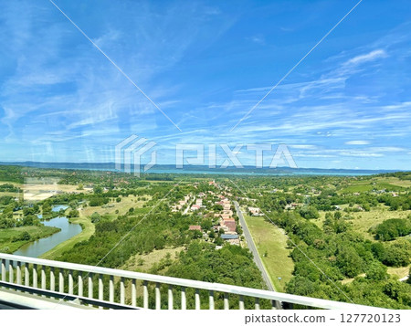 summer landscape from a bird's eye view with a view of Lake Balaton 127720123