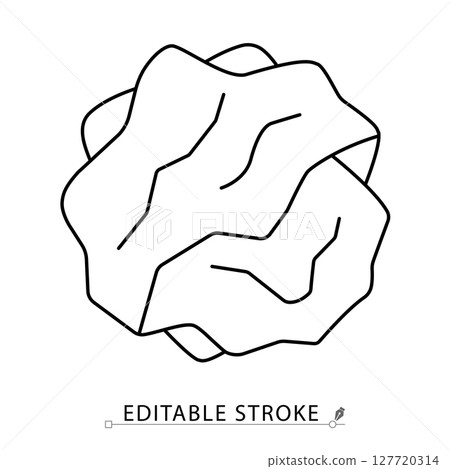 A crumpled paper icon in minimalist style with editable stroke. Waste object, garbage element, rubbish symbol, office trash, sanitation concept, recycling item, outline drawing, vector illustration. A crumpled paper icon in minimalist style with editable stroke. Waste object, garbage element, rubbish symbol, office trash, sanitation concept, recycling item, outline drawing, vector illustration. 127720314