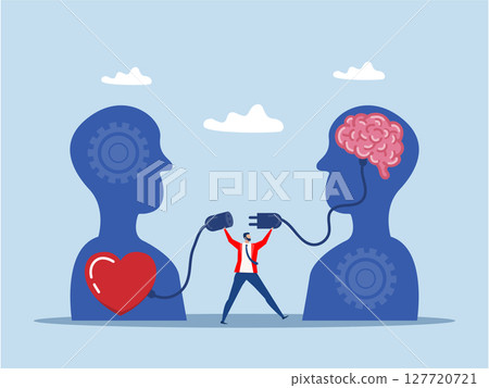 man connect heart feeling with logical thinking brain.Emotional Intelligence, EI or control feeling and emotion with logical thinking brain heart and brain connection,Emotional Intelligence concept man connect heart feeling with logical thinking brain.Emotional Intelligence, EI or control feeling and emotion with logical thinking brain heart and brain connection,Emotional Intelligence concept 127720721
