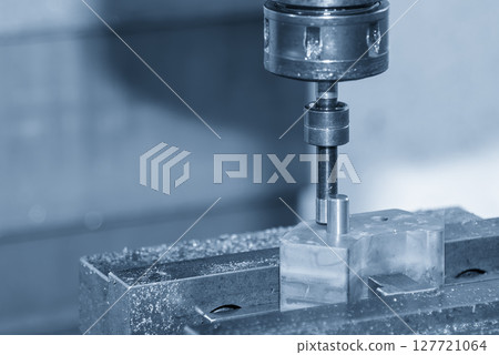 Close up scene the centering the NC milling machine by edge finder tool. Close up scene the centering the NC milling machine by edge finder tool. 127721064