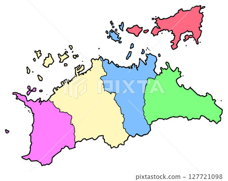 A slightly loose map of Kagawa Prefecture, color-coded by region, Shikoku 127721098