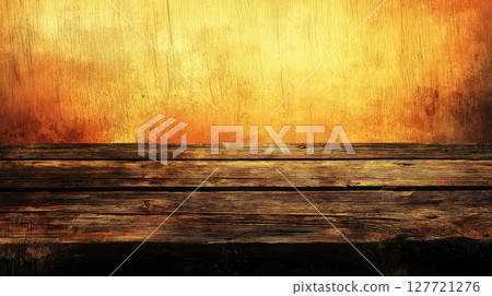 Distressed wood border with golden summer sunset background, perfect for text 127721276