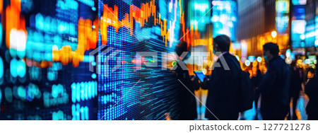 Dynamic stock market display with traders, showcasing financial services and investment trends 127721278