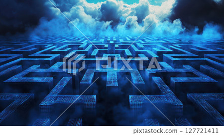 Data clouds forming maze symbolize data privacy challenges in big data, evoking sense of complexity and uncertainty 127721411