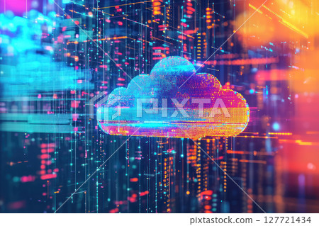 Colorful abstract cloud representation symbolizing data transfer and technology innovation, showcasing vibrant digital Colorful abstract cloud representation symbolizing data transfer and technology innovation, showcasing vibrant digital 127721434