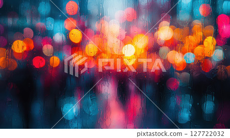 Abstract vibrant bokeh effect with colorful lights and raindrops 127722032