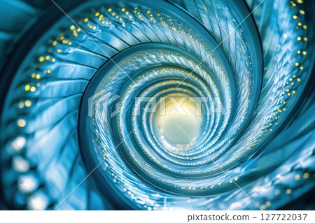 Abstract spiral pattern showcasing renewable energy sources like solar and wind, symbolizing bright future powered by 127722037