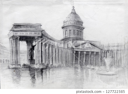 architecture, pencil drawing illustration, sketch architecture, pencil drawing illustration, sketch 127722385