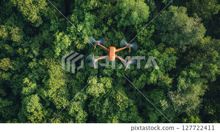 drone flying over dense forest, capturing beauty of nature from above 127722411