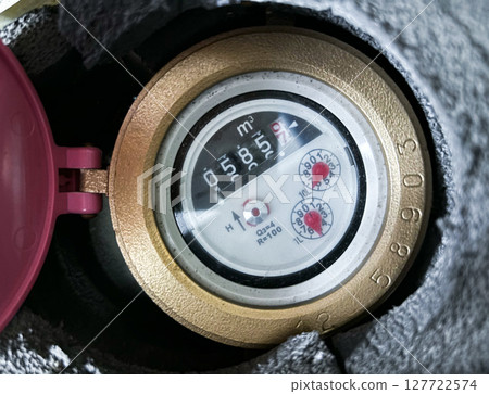 A domestic water meter showing water usage 127722574