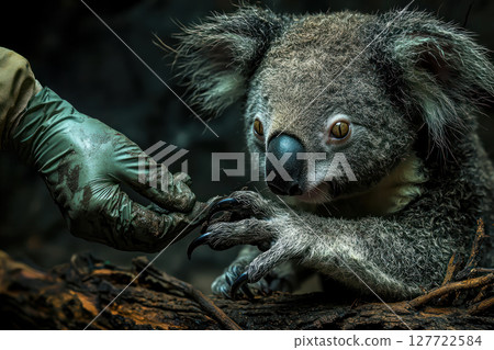 Koala with scorched paws being examined by vet for recovery 127722584