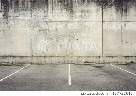 desaturated loading dock muted concrete industrial zone with diffused light parking lot 127722615