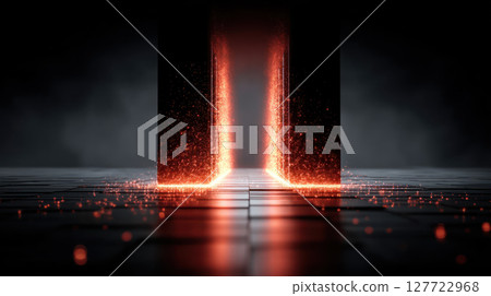 Glowing firewall light digital security concept with sparks and dark background 127722968