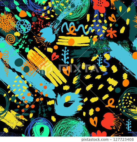 Abstract seamless dark background with blots. hand drawing. Not AI, Vector illustration. 127723408
