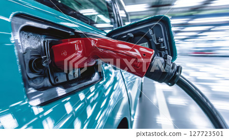 Eco-friendly car. Close up photo of charger 127723501